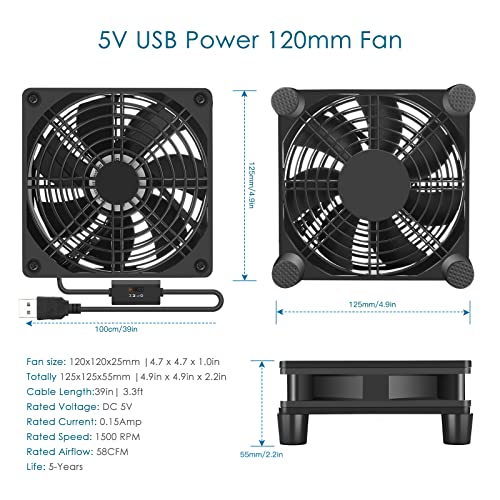 Qirssyn 120Mm 5V Usb Fan With Multi Speed Controller For Router Modem Receiver Dvr Xbox Tv Box Cooling #TOP1