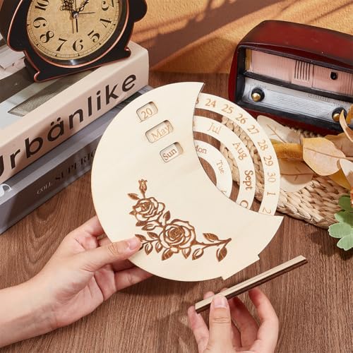 OLYCRAFT Calendário perpétuo de mesa de madeira, 17 x 19 cm, calendário perpétuo vintage, decoração