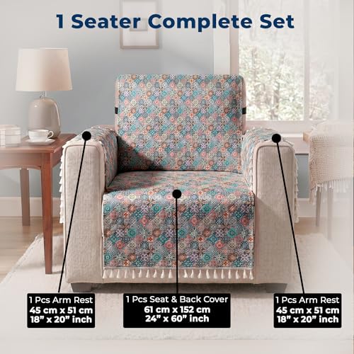 Image of Story@Home Premium Velvet Sofa Cover with Tassels for 1 Seater |Full Protection for Sofa Seat, Back & Arms | Anti Slip Sofa Cover Mat with 2 Armrest Cover, 1 Seater (152 x 61 CM) - Multi Color