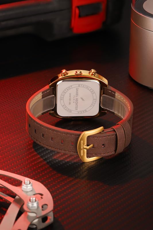 Image of Daniel Hechter Paris Bercy Collection Analog Quartz Watch for Men with Square Dial, Multifunction Sub-Dials, Date Display, Crystal Hour Markers and Leather Strap - DHM1001