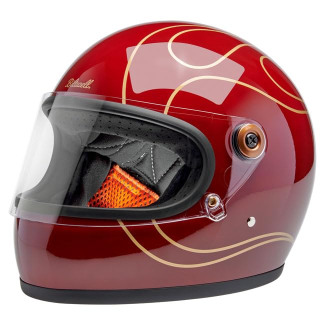 (Biltwell) Gringo S, Casco Moto Stile Retrò, Rosso Granato con Fiamme, Taglia L - Biker , Custom, Vintage, Cafe Racer - OMOLOGATO ECE R22.06 - Garnet Red Flames