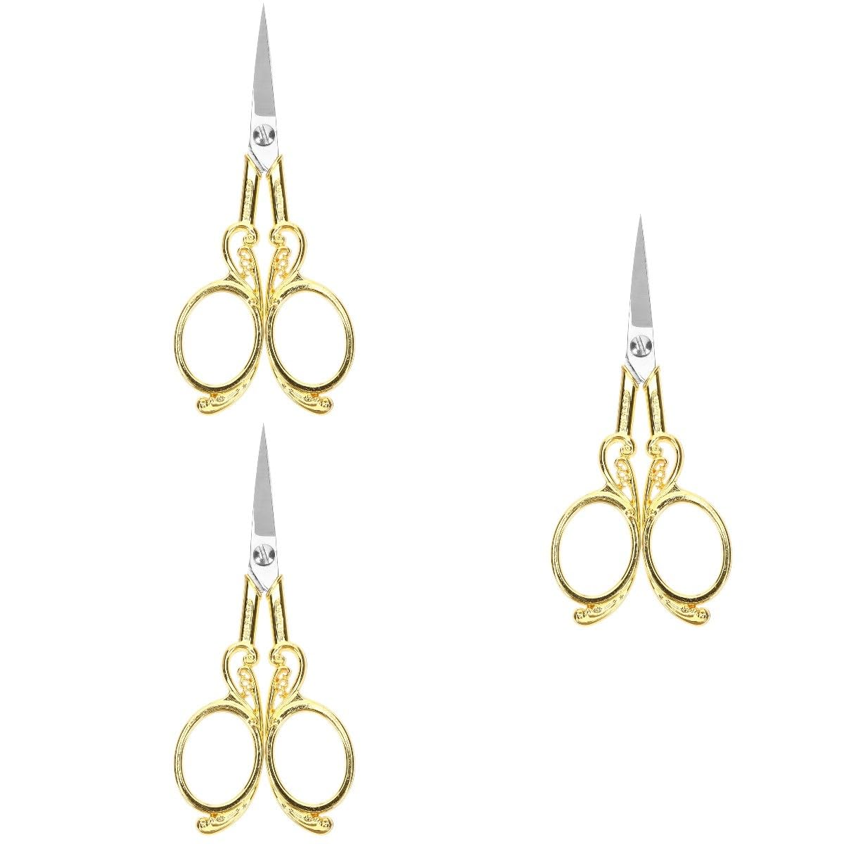 SHINEOFI 3 Pezzi forbici retrò scissors tessuto acciaino forbicine per cucito filo per cucire Forniture di cucito forbice da ricamo cesoia per lavori di Acciaio inossidabile Golden