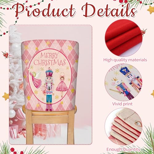 Image of Christmas Chair Covers Set of 6 Pink Nutcracker Christmas Tree Chair Back Covers Holiday Dining Chair Slipcovers Protector Kitchen Dining Room Decor Festival Party Decoration