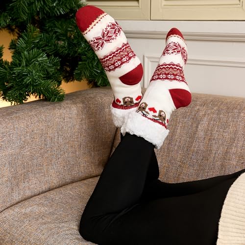 Image of Slipper Socks for Women with Grippers Non Slip, Sherpa Lined Slipper Socks