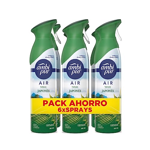 Ambipur Ambientador Casa Spray 1.8 L (6 x 300 ml), Elimina los Malos Olores, Fragancia Tatami Japones, Mega Pack