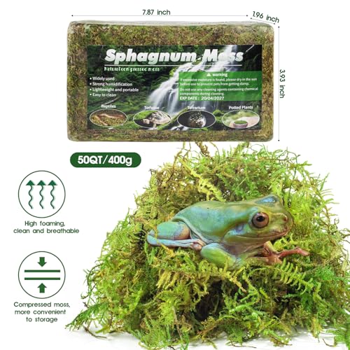 50QT Premium Sphagnum Moss for Reptiles- 14OZ Natural Moss Reptile Moss Bedding for Terrarium, Hatching, Forest Sphagnum Moss Reptile Substrate for Snakes, Gecko, Turtles, Frogs, Leopard