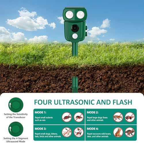Cusbus Ultrasonic Animal Repellent Outdoor, Waterproof, Solar Power, Green - 2