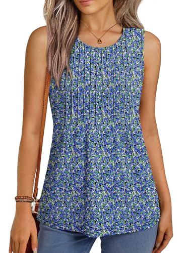 NORACORA Womens Camisole Tank Top Loose Fit Flowy Boho Sleeveless Shirt Boat Neck Crew Neck Summer Casual Outfits 2026 Fashion Blue Pattern L