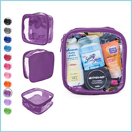Image of EzPacking Clear TSA Approved 3-1-1 Travel Toiletry Bag for Carry On /Quart Size Transparent Liquids Pouch for Airport Security /Reusable See Through Vinyl & PVC Plastic Organizer Men Women (Purple)