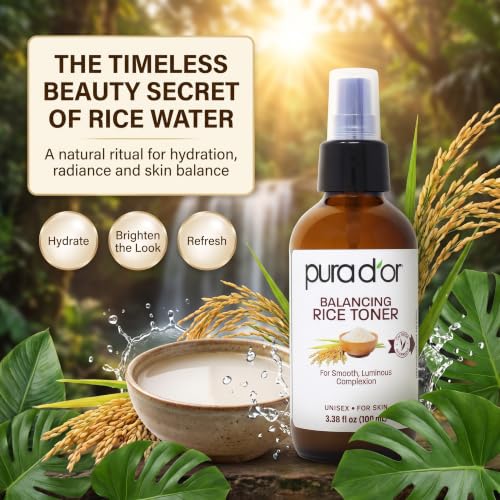 PURA D'OR 3.38 Oz Rice Water Balancing Facial Toner - Hydrating & Soothing Formula with Natural Extracts - Skin Texture Support for Radiant Skin - Alcohol-Free - Travel Size - image 4