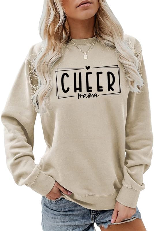 Women's Sweatshirt Cheer Mama Long Sleeve Crew Neck Pullover Cheerleader Cheerleading Mom Life Casual Tee Top Shirts