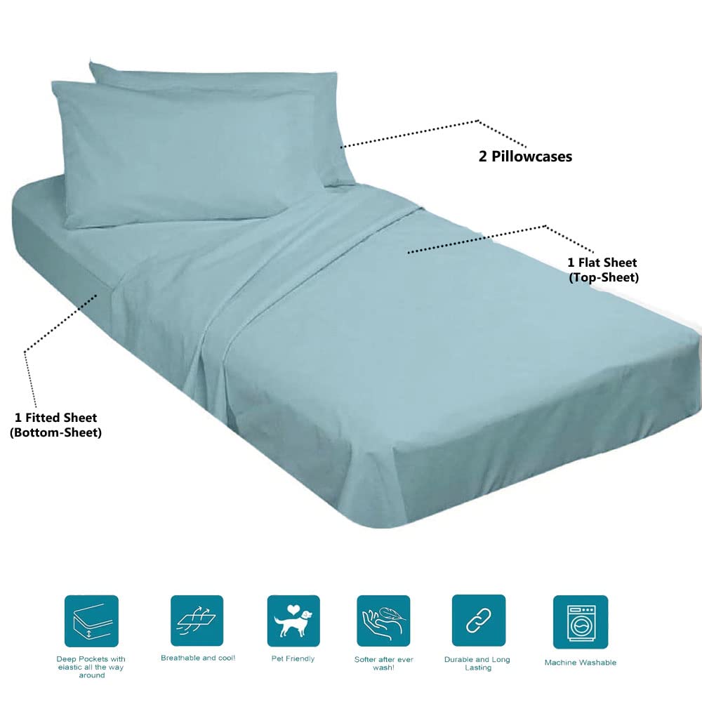 Sheets for Cot Bunk Bed-Cot Size Mattress Sheets-Fitted Cot Sheet Perfect for Narrow Twin/Cot Size/Rv Bunk/Guest Bed Replacement/30 X 75" Mattress/Camping Cot, Light Blue, Cotton Cot Sheets 4(PCs)
