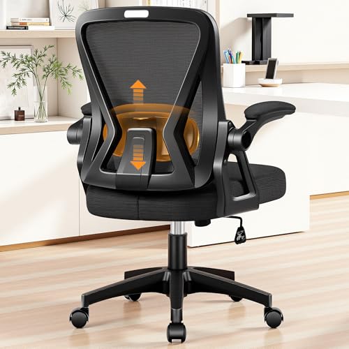 Office Chair, Ergonomic Home Computer Desk Chairs, Comfy Breathable Mesh Chair with Adjustable Lumbar Support Flip-up Armrests, Executive Task Chair with High Back for Home Office Rolling Swivel Chair