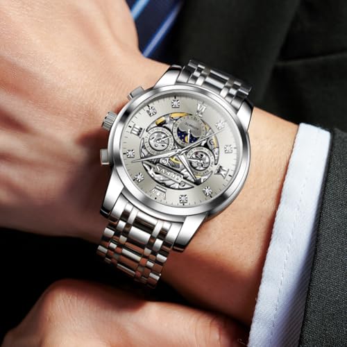 Image of OLEVS Mens Automatic Watches Skeleton Mechanical Self Winding Luxury Fashion Dress Wrist Watch Luminous Waterproof