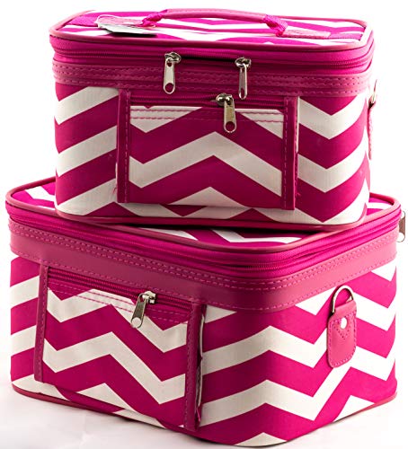 Uni Collections 2-Piece Make up Case Set (Chevron Pink White)