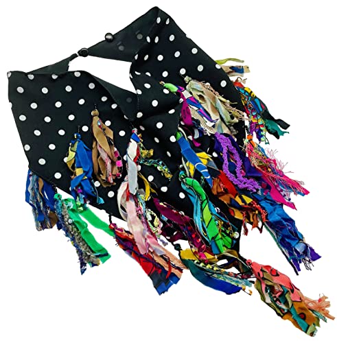 Women's Cowl Tassel Collar Scarf Necklace with Hand Painted Silk Multi Colored Tassels on Black and White Poly Silk - LRW DESIGNS