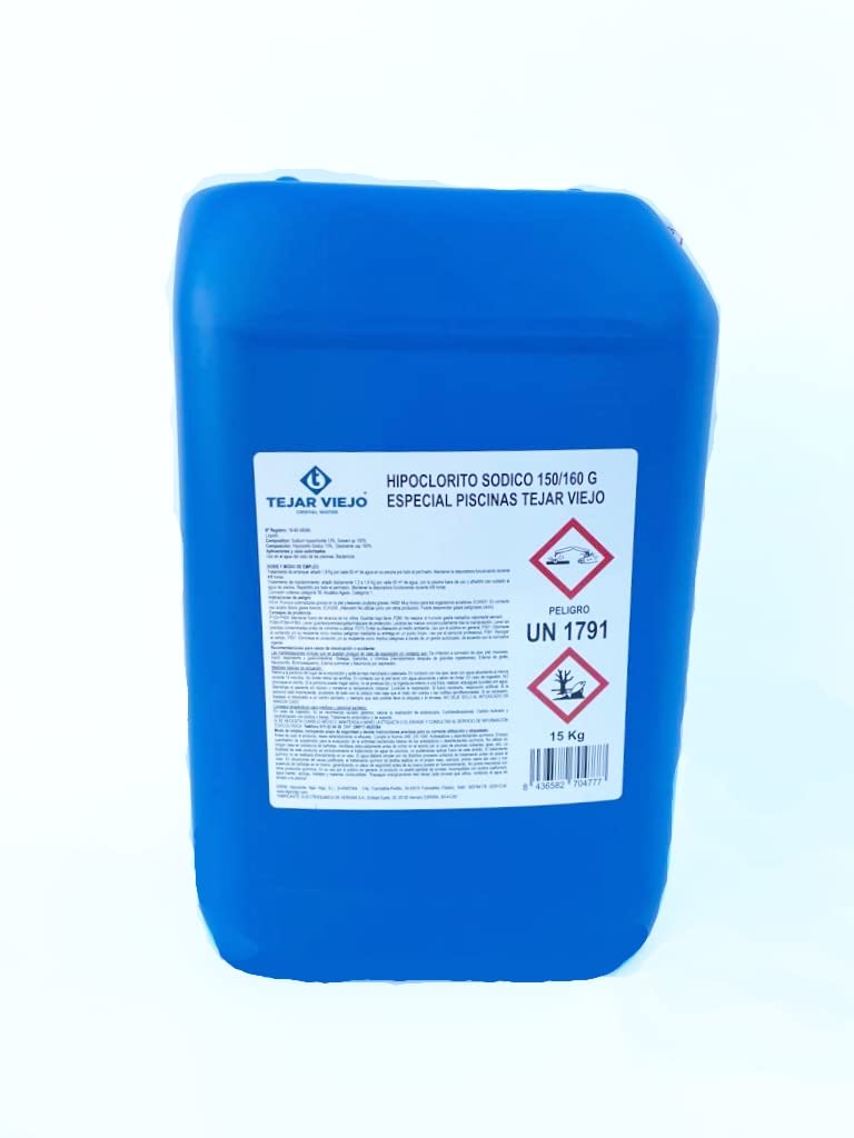 Mugar- Hipoclorito Sódico para Tratamiento de Piscinas en Garrafas de 10 litros- 15kg - Marca Mugar- Apto para Liner y Poliéster