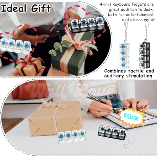 Image of wall love Keyboard Fidget Keychain with Four Mechanical Style Keys and Metal Chain