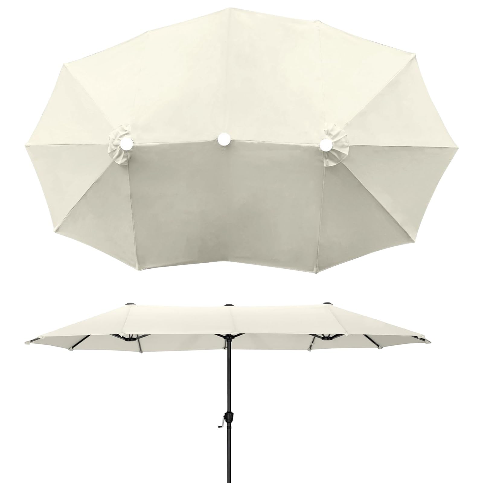 12 Baleines 3 Têtes Toile De Rechange Pour Parasol, Dessus De Parapluie De Remplacement Pour Parasol Déporté, Cour, Jardin, Ø270cm Imperméable Auvent De Rechange, Pas Facile À Décolorer(Off white)