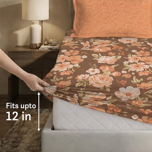 Image of MYTRIDENT Soft Comfort Bedsheet for Double Bed King Size | 72 Inches x 78 Inches + 12 Inches | 180 TC, 100% Cotton, Elastic fittedsheet with 2 Pillow Covers | Soft and Breathable - Charlotte