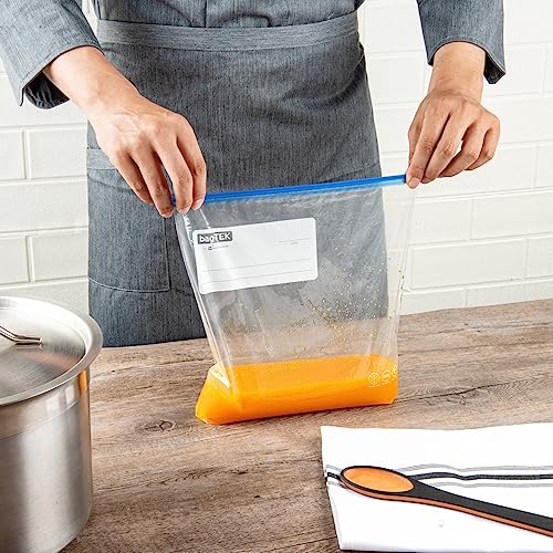Image of Restaurantware Bag Tek 1 Gallon Freezer Slider Bags 1000 Disposable Zipper Pouch Bags - Slide Zipper Expandable Bottom Clear Plastic Freezer Bags With Write-On-Label For Food Storage