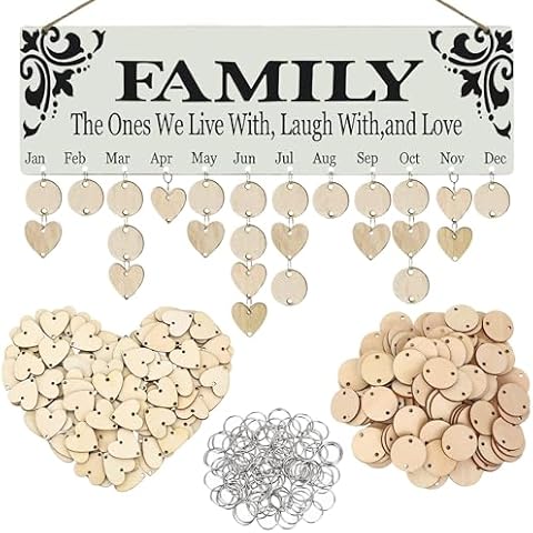 Acoavo Family Birthday Board DIY Wooden Calendar Wall Hanging Birthday Reminder Plaque,Family Celebration Birthday Calendar Tracker Cover