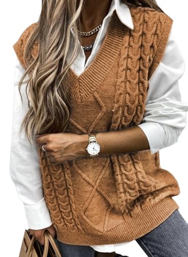 Image of EVALESS Oversized Sweater Vest for Women V Neck Sleeveless Solid Color Loose Pullover Sweater