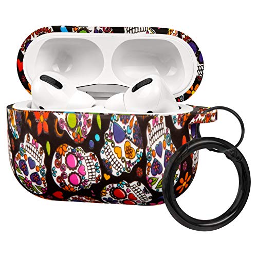 FRDERN AirPods Pro case with Keychain Soft Silicone Fadeless Pattern Printed Case Cover Skin Women Girls Men , Support Wireless Charging for AirPods Pro (Skull)