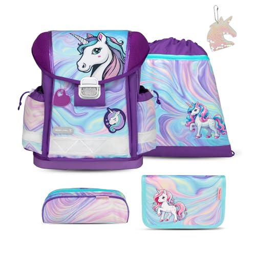 Belmil Classy Schulranzen Set 5 teilig mit extra Schlüsselanhänger (Unicorn Dream)