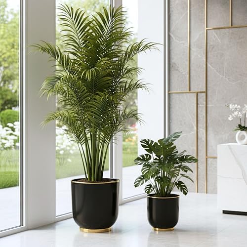 BEHOMA Metal Planters Black (Set of 2), Modern Large Planters for Home Decor, Decorative Planters for Living Room Balcony Office Decor, Floor planters Set, Plant Pots (Plants not Included)
