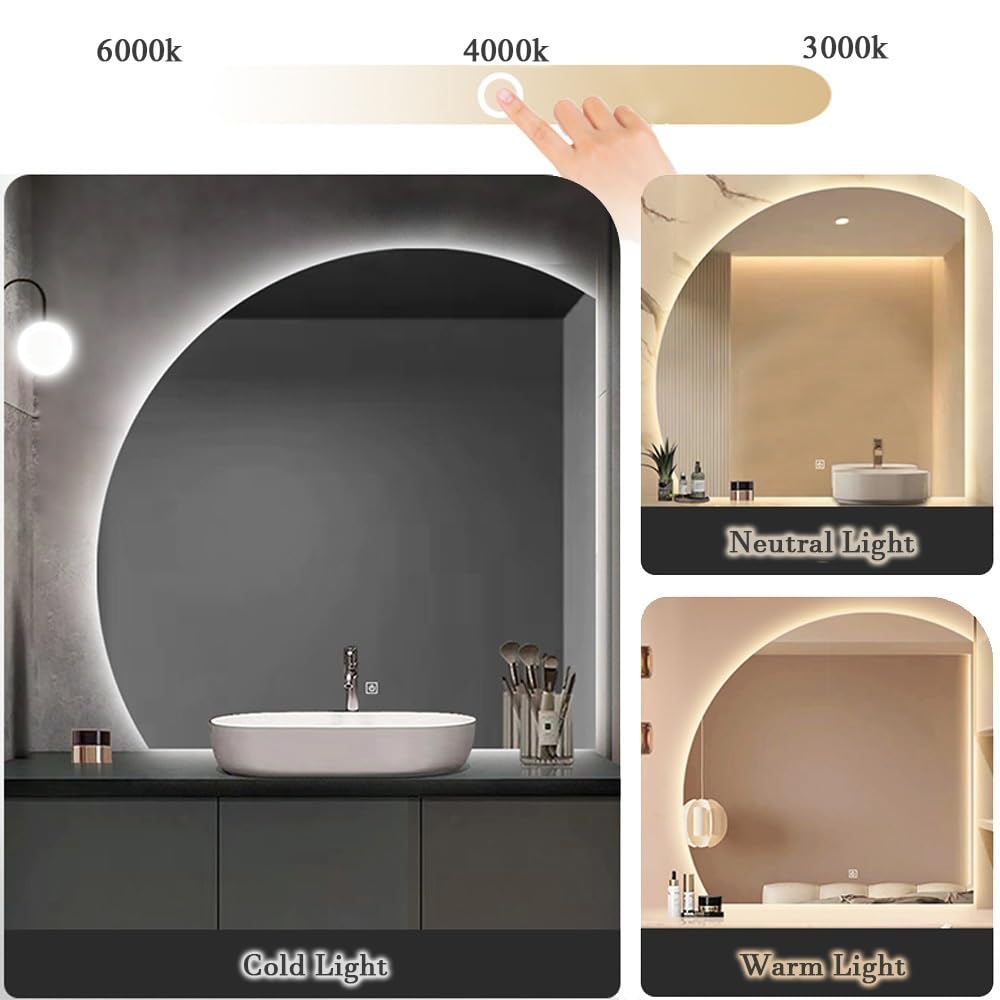 Inteligentne okrągłe lustro łazienkowe z oświetleniem LED, 70-100 cm, idealne do łatwego makijażu w sypialni, salonie lub korytarzu, stylowe i funkcjonalne rozwiązanie oświetleniowe