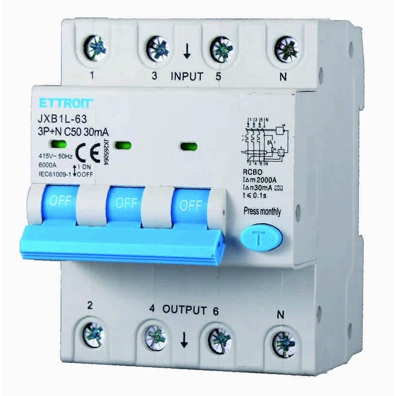 Interruttore Magnetotermico Differenziale 3P+N 50A 30mA 380V-6KA CLASSE A 30mA per Guida DIN - 4 Moduli DIN - Protezione Circuiti e Sicurezza Impianti