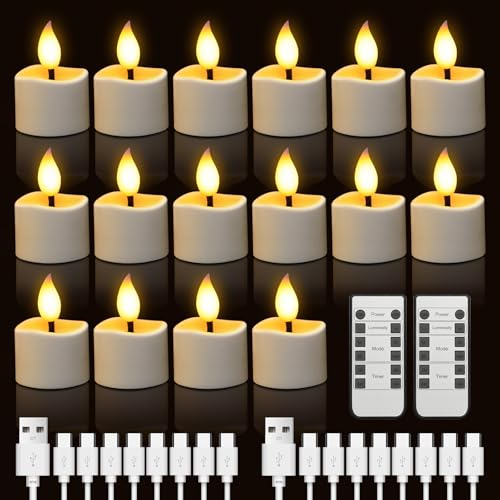 SonPen 16 Stück Wiederaufladbare Teelichter, LED Kerzen mit Fernbedienung und Timer, Flammenlose Elektrische Kerzen Flackernd mit USB-C Kabel, für Party Wohnzimmer Halloween Weihnachten Deko