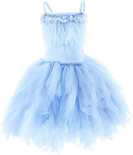 Vestido de princesa de cisne, con flecos, tutú escalonado, tul, flores, para niñas, boda, bailarina, baile, concurso, fiesta de cumpleaños, baile