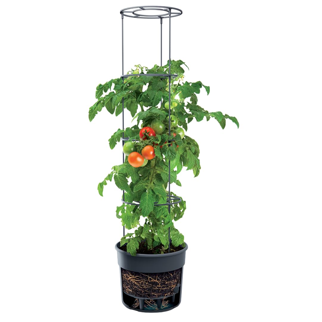 4X Blumentopf Tomatentopf Topf für Tomatenpflanzen 12L Tomatenzüchter Gesamthöhe 115 cm Pflanzen-Aufzucht-Turm mit Rankhilfe Rangitter (4 Stück, Ø 30 cm)