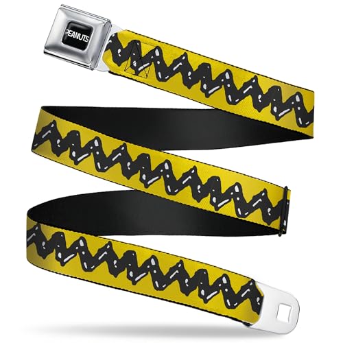 Peanuts Worldwide LLC Belt, Seatbelt Buckle Belt, Peanuts Charlie Brown Zig Zag Stripe Yellow Black, Youth 20 to 36 Inches