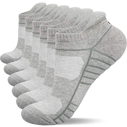 Lapulas Mens Cushion Crew Socks Cotton Athletic Performance Moisture Wicking Socks Running Sports Socks 6Pairs (Gray, XL)