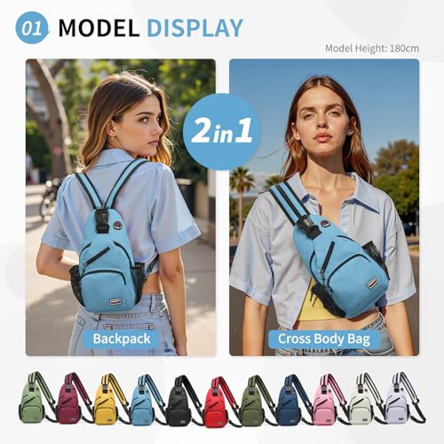Image of Convertible Sling Bags for Women Men, Lightweight Crossbody Backpack Daypack Fit for 7.9 inch Tablet for Casual Travel Sport Hiking (Blue)