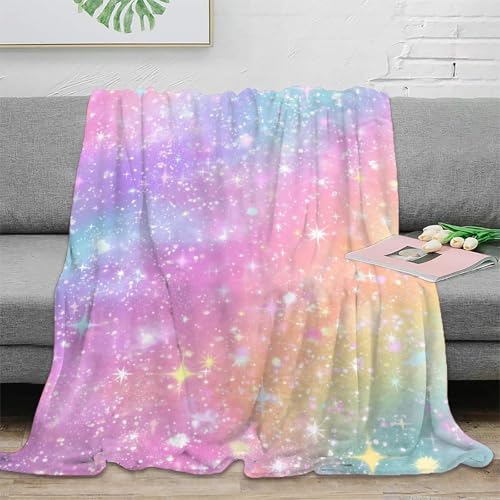 HWEICOIN Rainbow Stars Manta con Estampado 3D Súper Suave Y Cálida para Niños Adolescentes Adultos Acogedora Colcha para Sofá Cama 40x50inch(100x130cm)