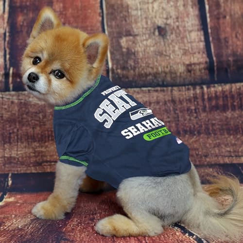 Image of NFL Seattle Seahawks Dog T-Shirt X-Small. - Licensed Shirt for Pets Team Colored with Team Logos- Premium Stretchable Materials for the Comfort of Your Dog & Cat