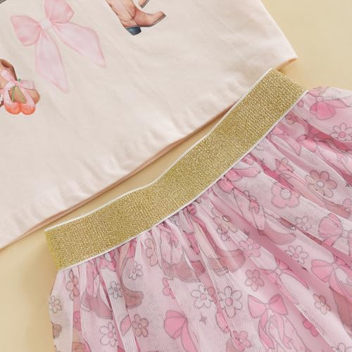 Image of Kayotuas Toddler Girl Summer Outfits Bow Embroidery Short Sleeve T-shirt and Sparkle Tutu Skirt Cute Sister Matching Dresses