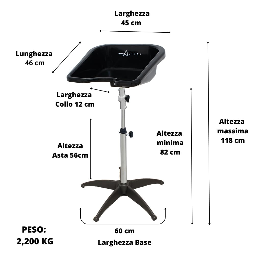 Altéax Lavatesta Portatile Per Parrucchieri, Regolabile in Altezza e Inclinazione – Dal Design Ergonomico può Essere Utilizzato Come Lavatesta per Disabili - Lavatesta Parrucchiera Professionali - 3