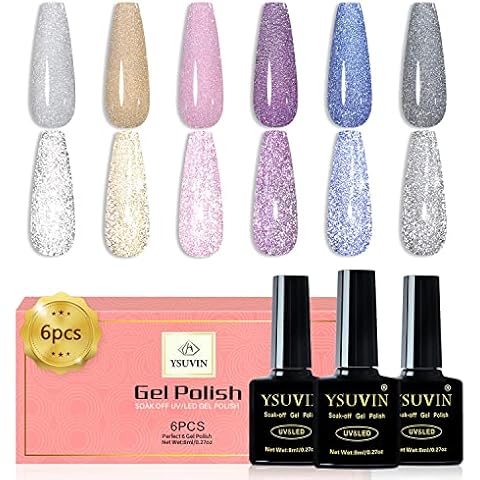 YSUVIN Semipermanentes de Uñas en Gel Reflectante Glitter Cover