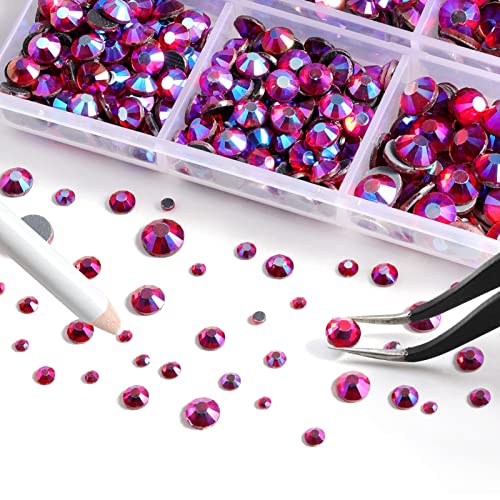 Image of 6736pcs Hotfix Rhinestones Flatback,Rhinestones for Crafts Clothes Mixed 5 Sizes, Hotfix Crystals with Tweezers and Wax Pencil Kit, SS6-SS30,Siam AB