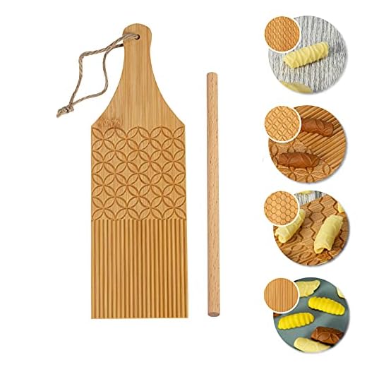 YORSEEK Combo Gnocchi Pasta Board Garganelli Board and Gnocchi Stripper Spaghetti Macaroni Pasta Board Bamboo Rolling Cavatelli Pasta Maker Pasta Board Gnocchi Roller Kitchen Gift Ideas