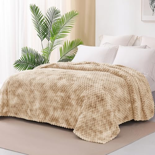 Image of Exclusivo Mezcla King Size Fleece Blanket for Bed, 90x104 Inches Stylish Jacquard Velvet Soft Blanket, Fuzzy Cozy Lightweight for Winter, Tie-dye Camel