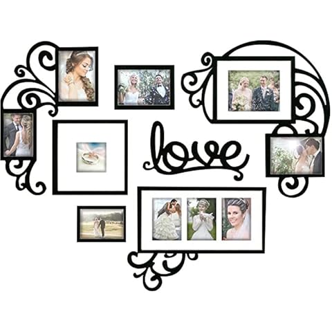 Jerry & Maggie - Photo Frame | Plaque College Frame - Valentine Wall Decoration Combination - Brown PVC Picture Frame Selfie Gallery Collage W Wall Hanging Mounting Design | Love Heart Shape Cover