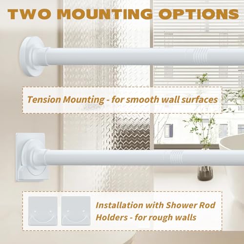 Image of Thestoa White Shower Curtain Rod Adjustable 30-68 inch with Holder, Anti-Rust Shower Rod & Spring Tension Shower Rod No Drill, Shower Curtain Rod for Bathroom Tension Rod