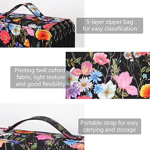 Image of Vomgomfom 252 Slots Pencil Case 5-Layer PU Leather, Handle, Black Rose