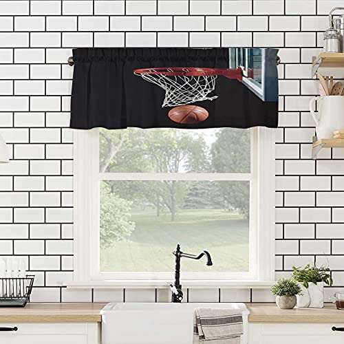 Chucoco Basketball Shooting Hoop Rod Pocket Window Valances Sport Theme Short Curtain Valance Kitchen Printed Drapes For Bedroom Bathroom Living Room Windows Decor Black #TOP3